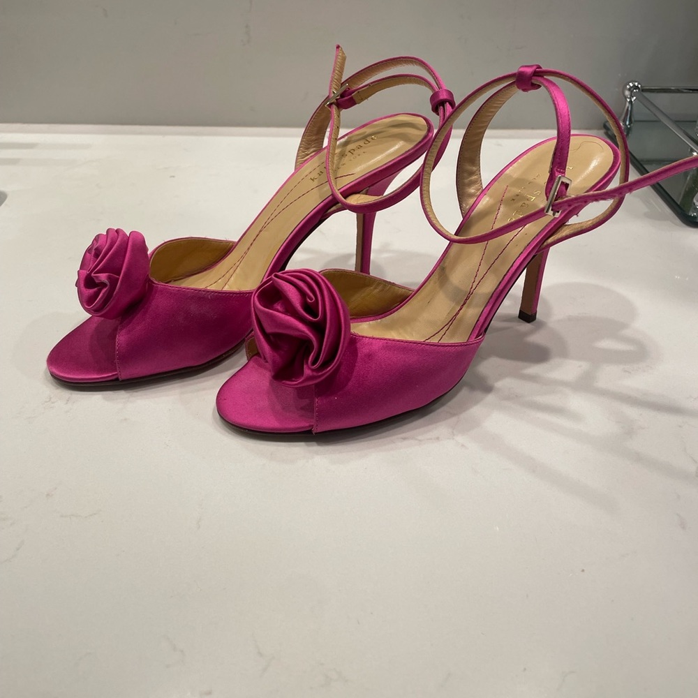 Kate Spade Pink Satin Heels with Ankle Strap
